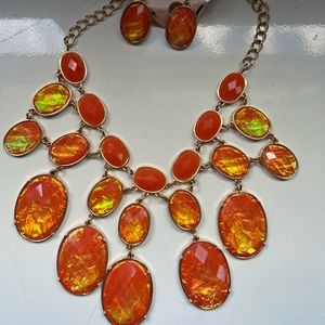 Orange statement necklace with matching earrings